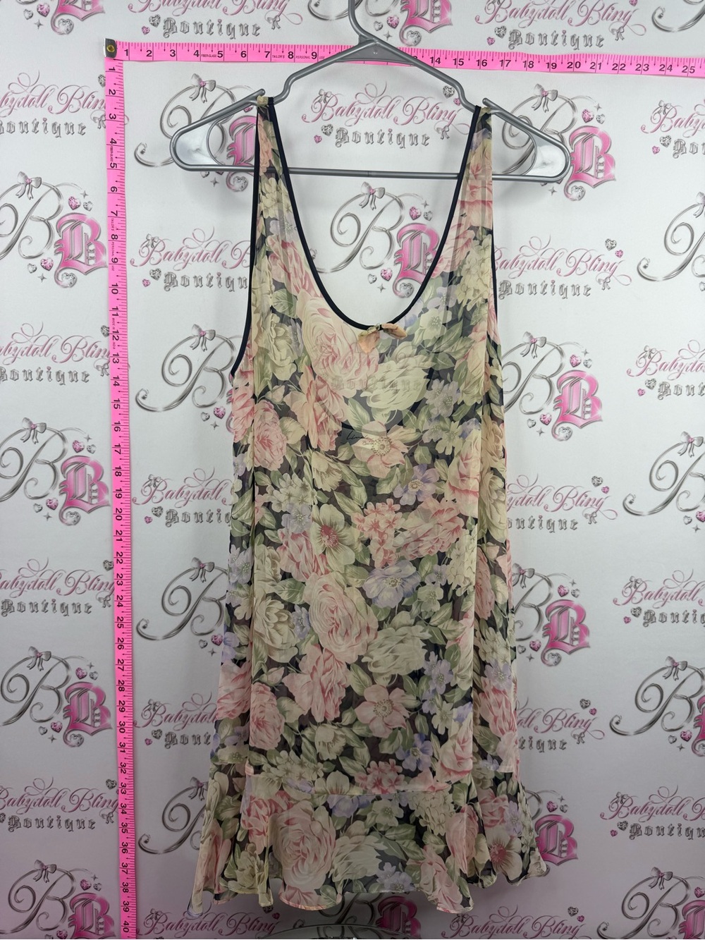 LINDA BIS dress Floral Midi Dress in Pastel Pink and Green Sleeveless Scoop Neck